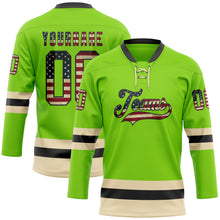 Загрузить изображение в средство просмотра галереи, Custom Neon Green Vintage USA Flag Black-Cream Hockey Lace Neck Jersey
