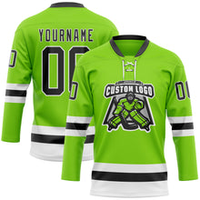 Загрузить изображение в средство просмотра галереи, Custom Neon Green Black-White Hockey Lace Neck Jersey
