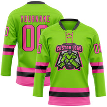 Загрузить изображение в средство просмотра галереи, Custom Neon Green Pink-Black Hockey Lace Neck Jersey
