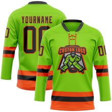 Загрузить изображение в средство просмотра галереи, Custom Neon Green Black-Orange Hockey Lace Neck Jersey
