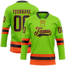 Загрузить изображение в средство просмотра галереи, Custom Neon Green Black-Orange Hockey Lace Neck Jersey
