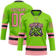 Загрузить изображение в средство просмотра галереи, Custom Neon Green Medium Pink-Black Hockey Lace Neck Jersey
