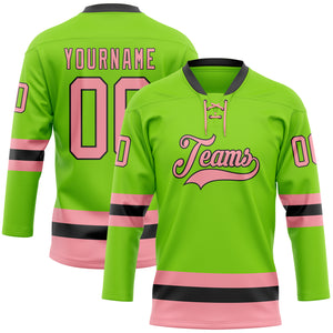 Custom Neon Green Medium Pink-Black Hockey Lace Neck Jersey