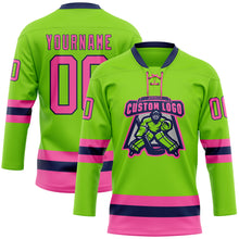 Загрузить изображение в средство просмотра галереи, Custom Neon Green Pink-Navy Hockey Lace Neck Jersey
