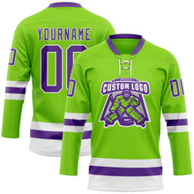 Загрузить изображение в средство просмотра галереи, Custom Neon Green Purple-White Hockey Lace Neck Jersey
