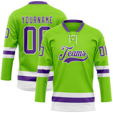 Загрузить изображение в средство просмотра галереи, Custom Neon Green Purple-White Hockey Lace Neck Jersey
