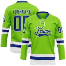 Загрузить изображение в средство просмотра галереи, Custom Neon Green Royal-White Hockey Lace Neck Jersey
