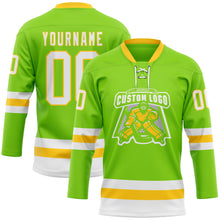 Загрузить изображение в средство просмотра галереи, Custom Neon Green White-Yellow Hockey Lace Neck Jersey
