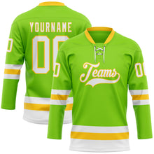 Загрузить изображение в средство просмотра галереи, Custom Neon Green White-Yellow Hockey Lace Neck Jersey
