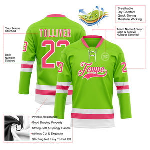 Custom Neon Green Neon Pink-White Hockey Lace Neck Jersey