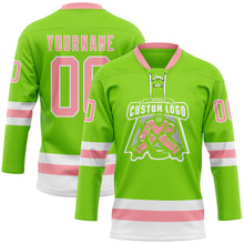 Загрузить изображение в средство просмотра галереи, Custom Neon Green Medium Pink-White Hockey Lace Neck Jersey
