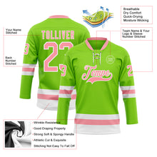 Загрузить изображение в средство просмотра галереи, Custom Neon Green Medium Pink-White Hockey Lace Neck Jersey
