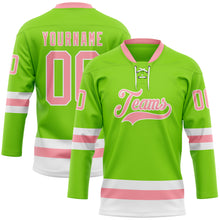 Загрузить изображение в средство просмотра галереи, Custom Neon Green Medium Pink-White Hockey Lace Neck Jersey
