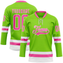 Загрузить изображение в средство просмотра галереи, Custom Neon Green Pink-White Hockey Lace Neck Jersey
