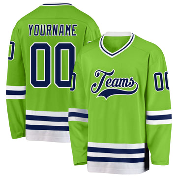 Custom Neon Green Navy-White Hockey Jersey