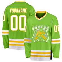 Load image into Gallery viewer, Custom Neon Green White-Gold Hockey Jersey
