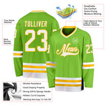 Load image into Gallery viewer, Custom Neon Green White-Gold Hockey Jersey
