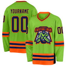 Charger l&#39;image dans la galerie, Custom Neon Green Navy-Orange Hockey Jersey
