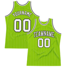 Charger l&#39;image dans la galerie, Custom Neon Green White Pinstripe Black Authentic Throwback Basketball Jersey
