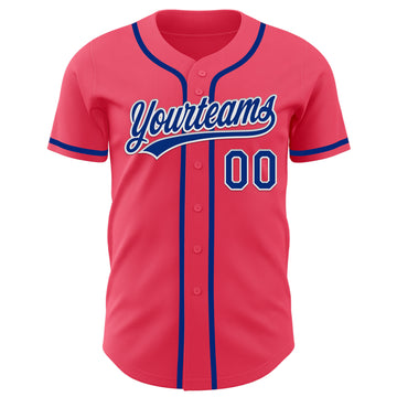 Custom Neon Pink Royal-White Authentic Baseball Jersey