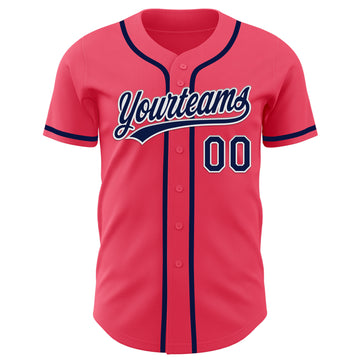 Custom Neon Pink Navy-White Authentic Baseball Jersey