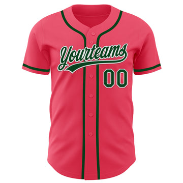 Custom Neon Pink Green-White Authentic Baseball Jersey