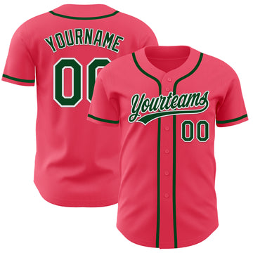 Custom Neon Pink Green-White Authentic Baseball Jersey