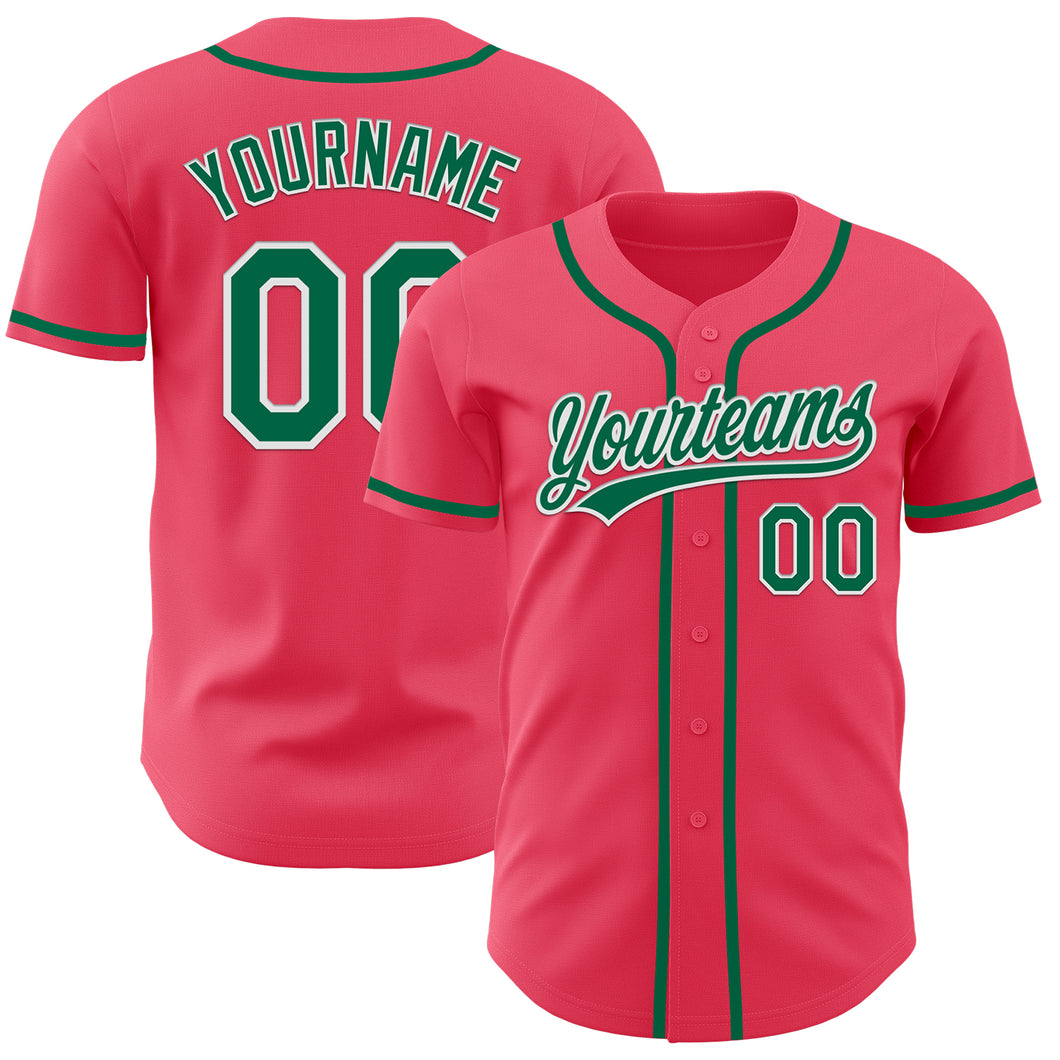 Custom Neon Pink Kelly Green-White Authentic Baseball Jersey