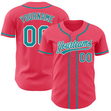 Load image into Gallery viewer, Custom Neon Pink Teal-White Authentic Baseball Jersey
