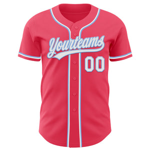 Custom Neon Pink Light Blue-White Authentic Baseball Jersey