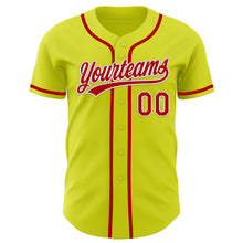 Load image into Gallery viewer, Custom Neon Yellow Red-White Authentic Baseball Jersey
