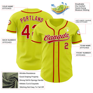 Custom Neon Yellow Red-White Authentic Baseball Jersey