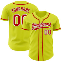 Load image into Gallery viewer, Custom Neon Yellow Red-White Authentic Baseball Jersey
