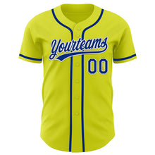 Load image into Gallery viewer, Custom Neon Yellow Royal-White Authentic Baseball Jersey
