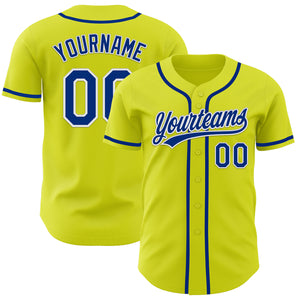 Custom Neon Yellow Royal-White Authentic Baseball Jersey