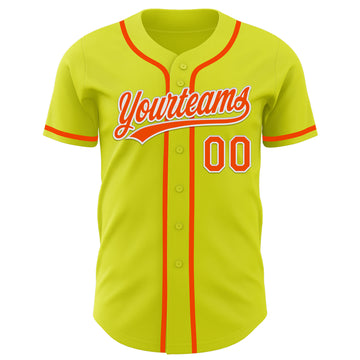 Custom Neon Yellow Orange-White Authentic Baseball Jersey