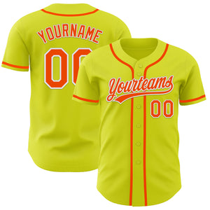 Custom Neon Yellow Orange-White Authentic Baseball Jersey