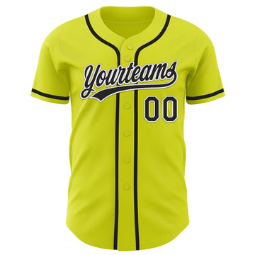 Custom Neon Yellow Black-White Authentic Baseball Jersey