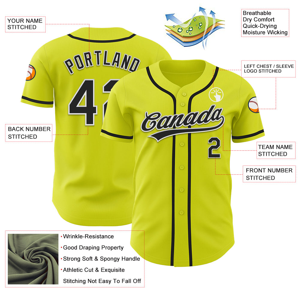 2024 Cheap Custom Neon Yellow Black-White Authentic Baseball Jersey ...