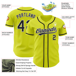 Custom Neon Yellow Black-White Authentic Baseball Jersey