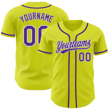 Charger l&#39;image dans la galerie, Custom Neon Yellow Purple-White Authentic Baseball Jersey
