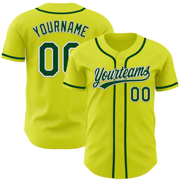 Custom Neon Yellow Green-White Authentic Baseball Jersey