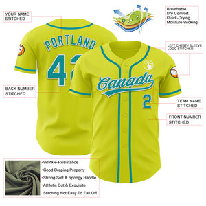 Custom Neon Yellow Teal-White Authentic Baseball Jersey