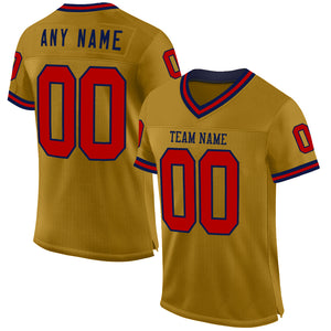 Custom Old Gold Red-Navy Mesh Authentic Throwback Football Jersey