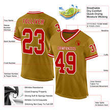 Load image into Gallery viewer, Custom Old Gold Red-White Mesh Authentic Throwback Football Jersey
