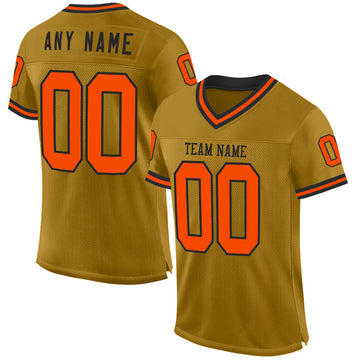 Custom Old Gold Orange-Black Mesh Authentic Throwback Football Jersey