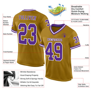 Custom Old Gold Purple-White Mesh Authentic Throwback Football Jersey