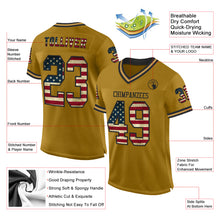 Загрузить изображение в средство просмотра галереи, Custom Old Gold Vintage USA Flag-Black Mesh Authentic Throwback Football Jersey
