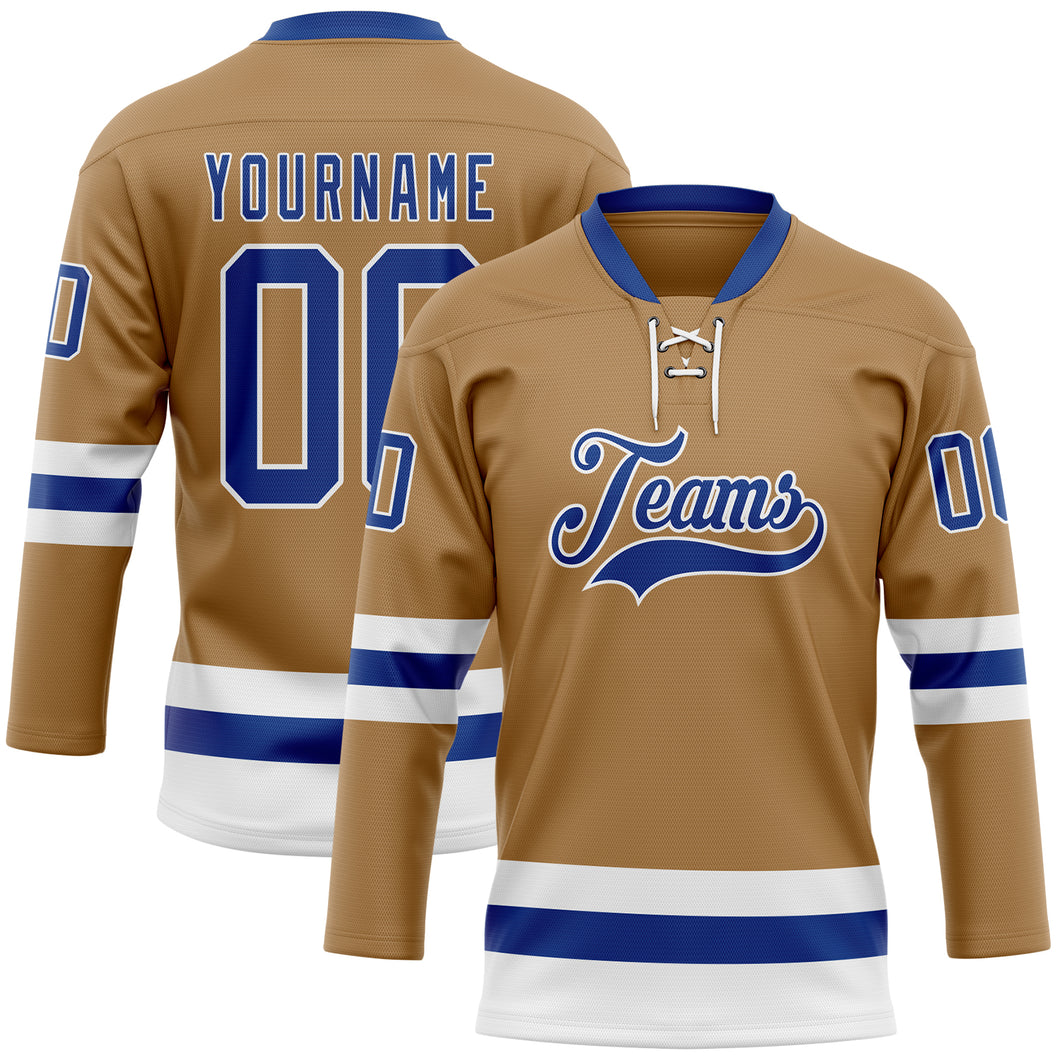 Custom Old Gold Royal-White Hockey Lace Neck Jersey