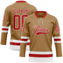 Загрузить изображение в средство просмотра галереи, Custom Old Gold Red-White Hockey Lace Neck Jersey
